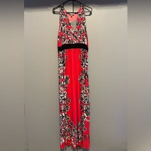 NY Collection - Sleeveless Pink & Black Floral Maxi Dress (Size L)